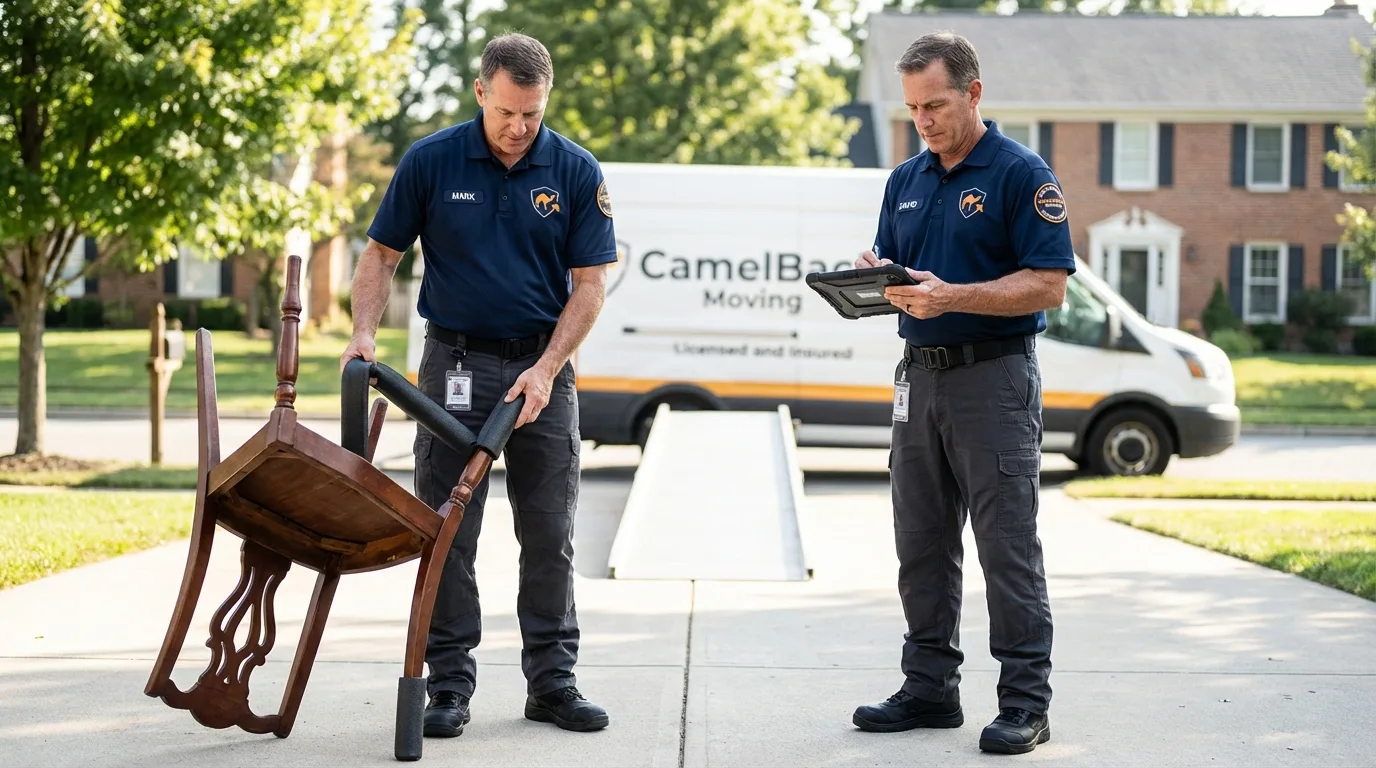 Movers inspecting furniture for damage prevention before loading in Pineville, KY